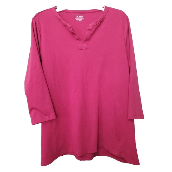 LL Bean Women's 100% Cotton Red Split Neck Tunic Size 1X - Picture 1 of 7